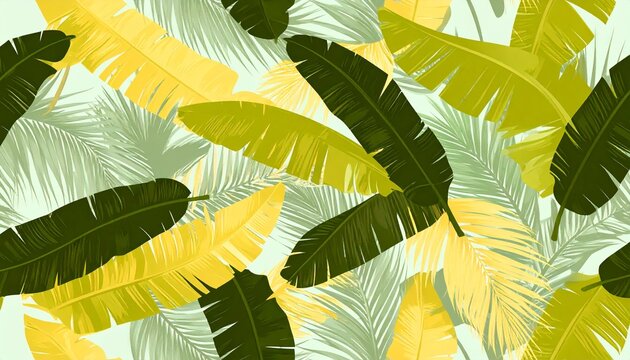 Close up of fresh yellow banana leaves with dew drops.