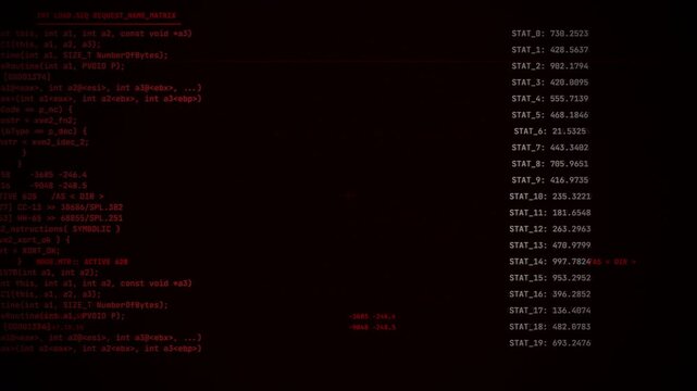 Digital Glitch with Red Virus Code and Software Hack Interface, Error Signal Loop, Cyber Security Breach, System Failure, Data Corruption, Tech Interface Animation 4k video