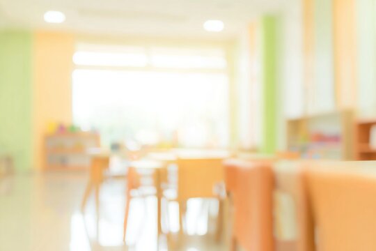 Blurred background, bokeh effect, abstract light, soft focus, defocus image of a bright classroom