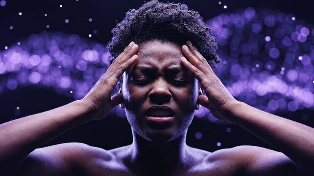 Woman experiencing panic attack and severe mental stress from digital information overload and technology pressure. Feeling overwhelmed, suffering anxiety and burnout.