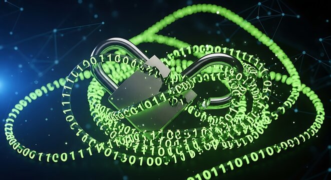 Digital Security Concept with Binary Code and Padlock