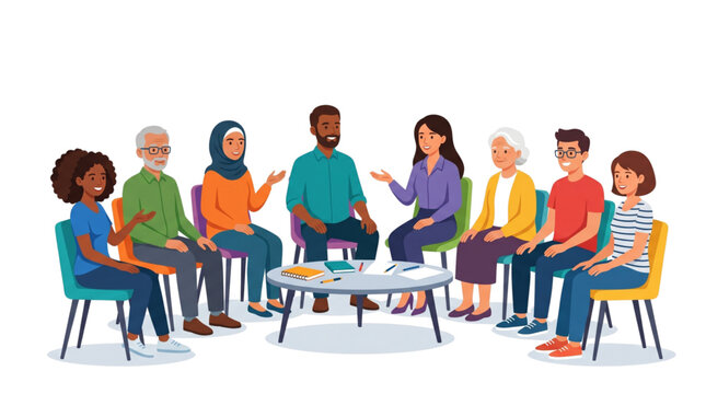 Diverse Group of Adults Actively Participating in a Community Meeting, Engaging in Open Discussion and Collaborative Conversation