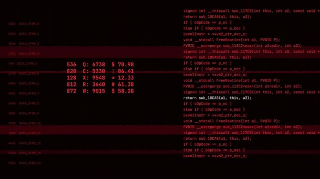Digital Glitch Terminal with Red Virus Code, Cybersecurity Breach, Data Corruption, Software Hack Interface, System Error Signal, Network Security, Coding Display Loop 4k video