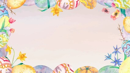 Obraz premium Easter eggs frame desktop wallpaper, watercolor illustration