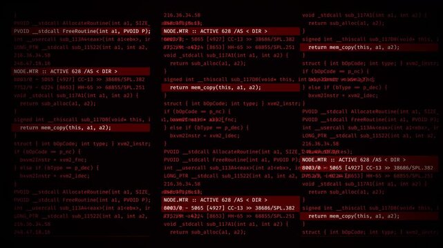 Red Digital Glitch Code Flickering on Black Background, Cyber Security Breach, Hacking Virus Software Concept, Data Corruption Error Loop, System Failure Signal 4k video