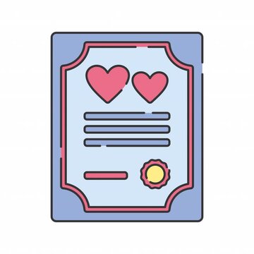 Wedding Certificate Flat design style icon animation with minimal, smooth transitions, and simple. No background. Alpha Channel