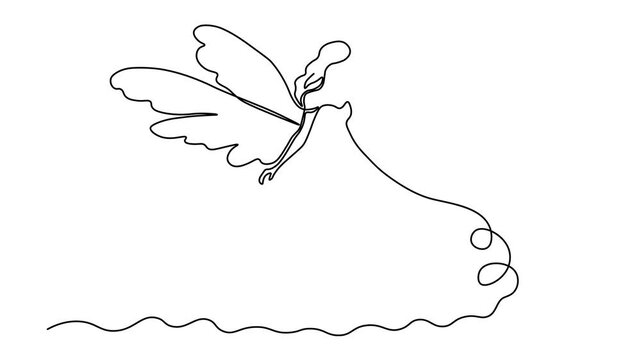 Fairy with wings, enchantress,
princess, Self drawing animation one continuous line draw, logo on white background