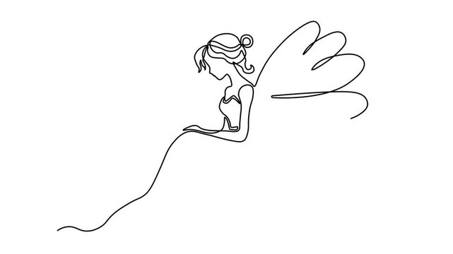 Fairy with wings, enchantress,
princess, Self drawing animation one continuous line draw, logo on white background