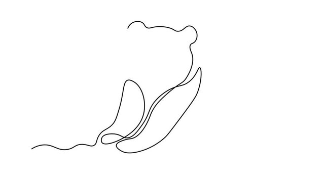 a panda bear, teddy bear. Self drawing animation one continuous line draw, logo on white background