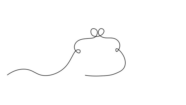 A minimalist line depiction of a classic coin purse with a clasp, Self drawing animation one continuous line draw, logo on white background
