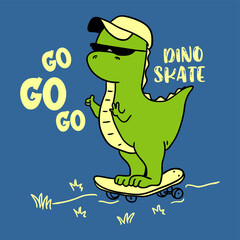 Cute dinosaur riding skateboard vector illustration, funny t-rex skater cartoon mascot © Egi