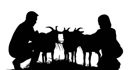 Silhouette of people and goats by lantern © Md
