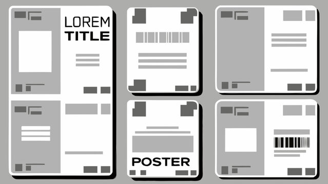 six vertical poster designs lined up in a grid vector design layout template graphic element content placeholder lorem title text bar
