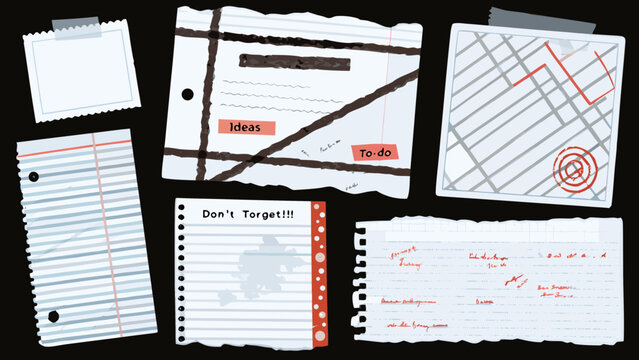 handwritten note scraps vector illustration on black background notes ideas don forget paper memo writing text planning organization task list reminder