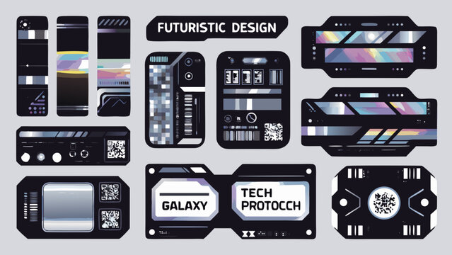 futuristic design panels vector illustration technology interface control screen display digital modern science fiction elements graphic touch interactive device electronics innovation