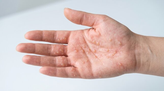 Close Up of Dyshidrotic Eczema Blisters on Human Hand