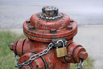 Fototapeta premium A bright red fire hydrant sits on the side of a road, ready for use