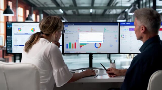 Sales Manager And Assistant Reviewing Pipeline Dashboard