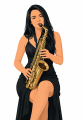 Fototapeta premium Vsai woman playing saxophone creating jazz music performance