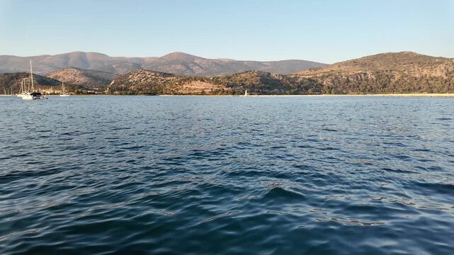 Panorama of Cephalonia coastline near town of Argostolion,  Ionian Islands, Greece
