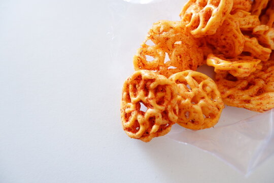 Crackers with dry seblak seasoning. A spicy snack from West Java, Indonesia.