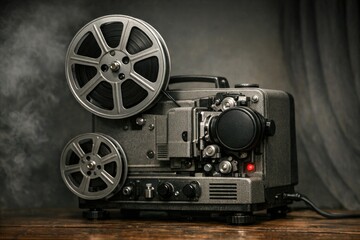 Fototapeta premium A movie projector sitting on a wooden table, perfect for home or event use