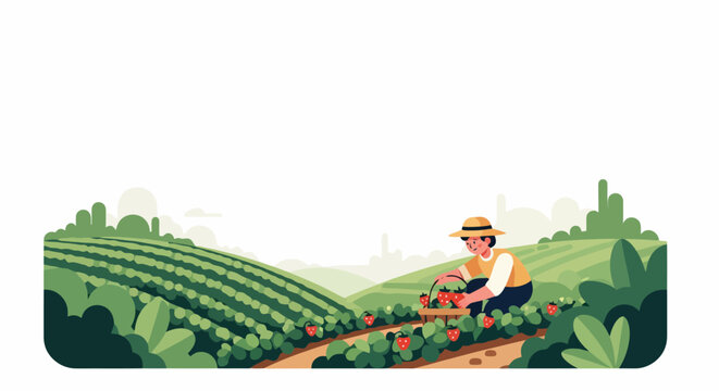 Farmer harvesting crops in a vibrant agricultural field.