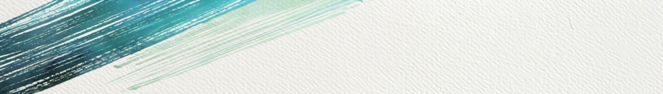 Abstract ultra-wide banner with a gradient of parallel diagonal brush strokes in serene blue and green hues on a subtly textured white backdrop