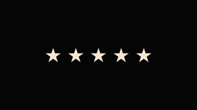 Clean minimalist graphic illustration depicting five luminous stars on a dark background, representing premium quality, exceptional service, and a universally recognized top-tier rating