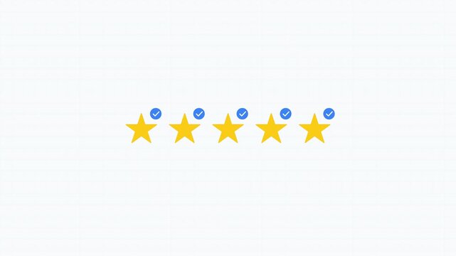 Five bright stars with blue checkmarks signifying a top-tier rating for customer satisfaction and excellent product quality, ideal for positive feedback systems