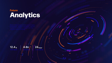 Obraz na płótnie Canvas Big Data Analytics And Digital Transformation Concept With Neon Data Streams And Circular Visualization On Dark Background. Advanced Analytics Solution For Business Intelligence. Vector Illustration.