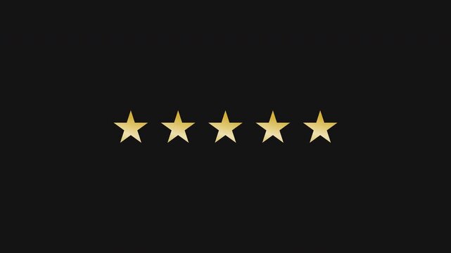 Five brilliant golden stars gleaming against a dark, minimalist background, powerfully conveying top-tier quality, customer satisfaction, premium service, and excellent product review or rating