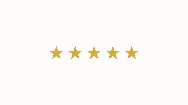 Five golden stars aligned horizontally representing top-tier quality, customer satisfaction, and excellent service rating for various products or experiences