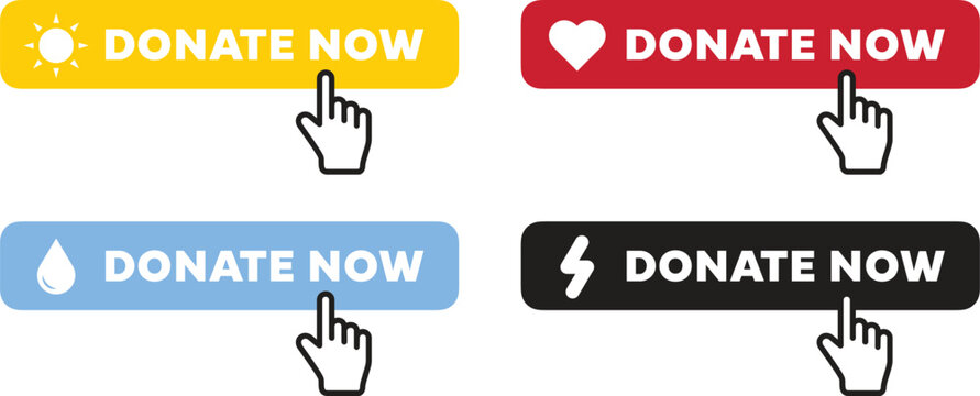 Donate Now Button Set Charity Donation Call To Action Web Banner Collection