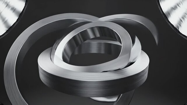 Abstract Metallic Rings Interlocking and Rotating in a Studio Environment