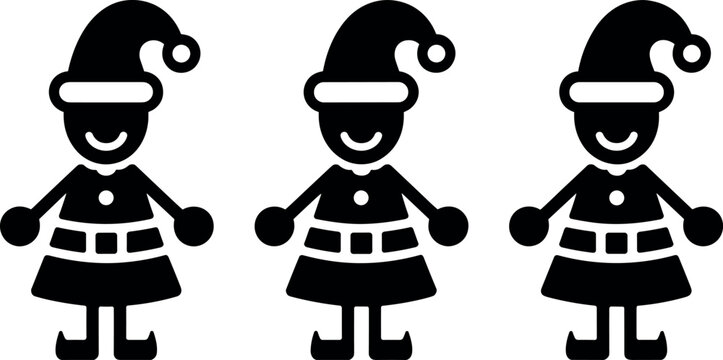 Christmas elf girl seamless border vector pattern with silhouette santa helper characters for winter holidays and celebration design