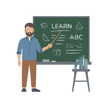 Teacher with Pointer at Blackboard