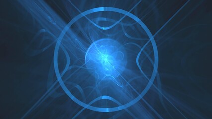 Illustration created as a 3D render without generative AI, abstract geometric background with glowing elements and flowing waves