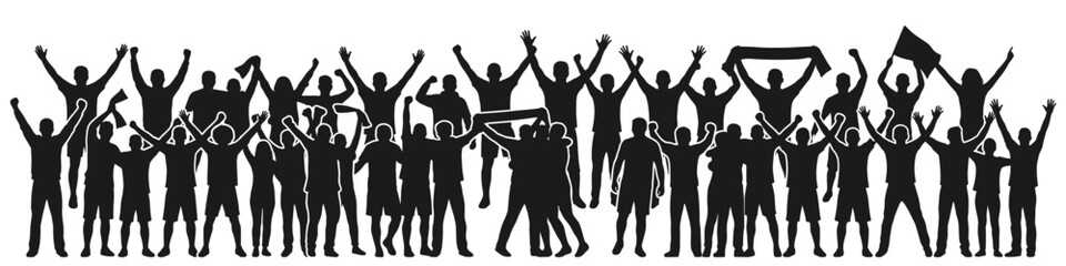 Obraz premium jubilant sports fans celebrating victory silhouette with transparent background