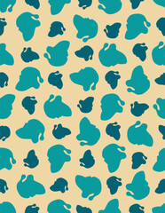 Fototapeta premium Seamless vector pattern with abstract santa head silhouettes in two teal tones on a warm cream background.