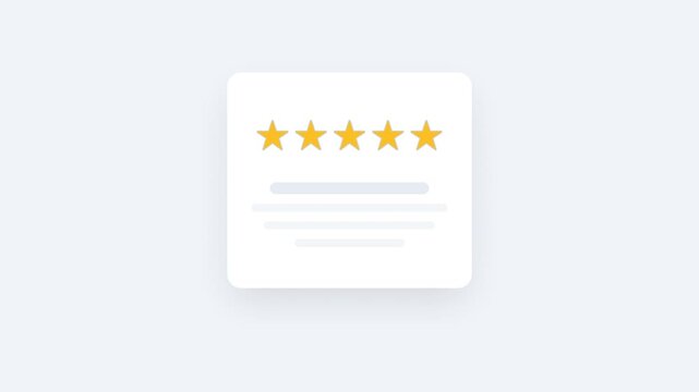 Premium customer satisfaction feedback card with five gleaming golden stars, symbolizing an excellent service or product rating in a digital interface