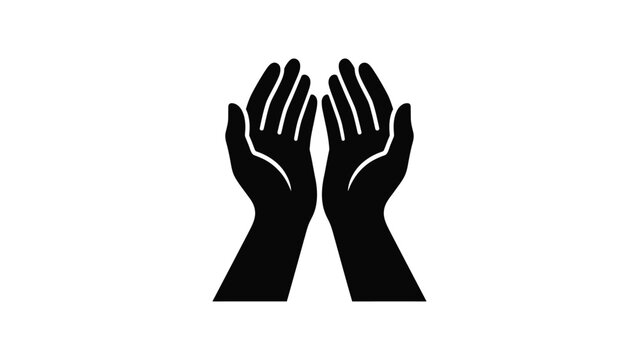 Silhouette icon of two human hands held together in a gesture of prayer or begging.