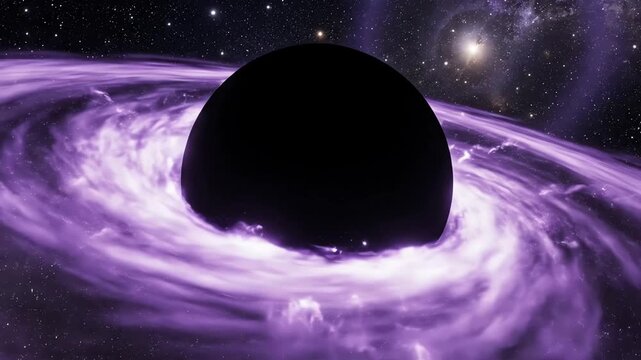Black Hole Surrounded by Glowing Purple Accretion Disk in Deep Space