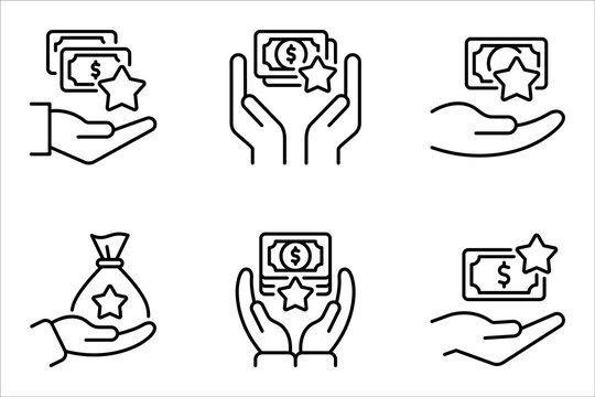 Cash bonus icon set. Giving extra money. vector illustration on white background