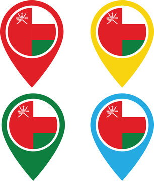 Oman Flag Location Pin Icons Collection for Map Navigation and Travel Design