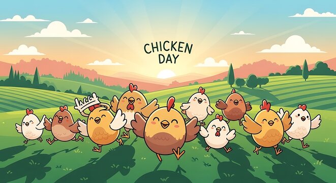 Celebrating chickens waving on Chicken Day
