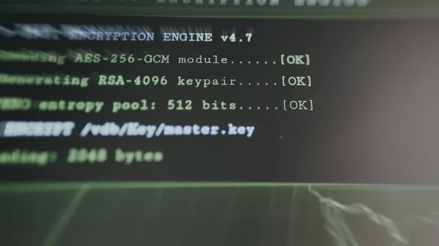 Terminal output from a system initializing cryptographic functions using the AES-256-GCM algorithm