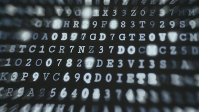 Series of alphanumeric characters highlighting randomly
