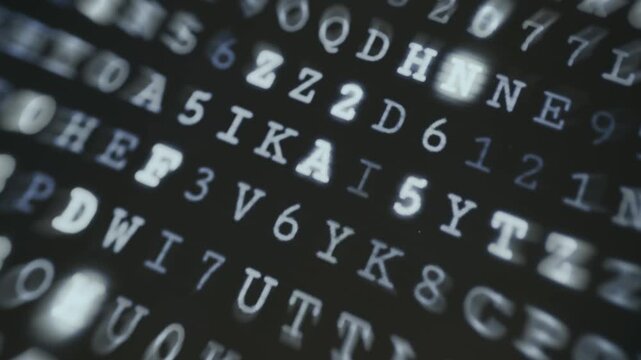 Cyber-style alphanumeric characters flashing randomly