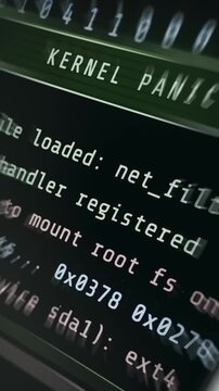 Operating system failure shown with kernel panic error screen